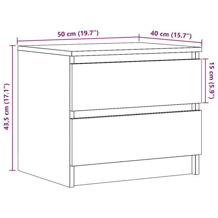 Tables chevet 2pcs chêne artisanal 50x40x43.5cm bois ingénierie – Image 8