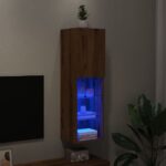 Meuble TV avec lumières LED chêne artisanal 30,5x30x102 cm