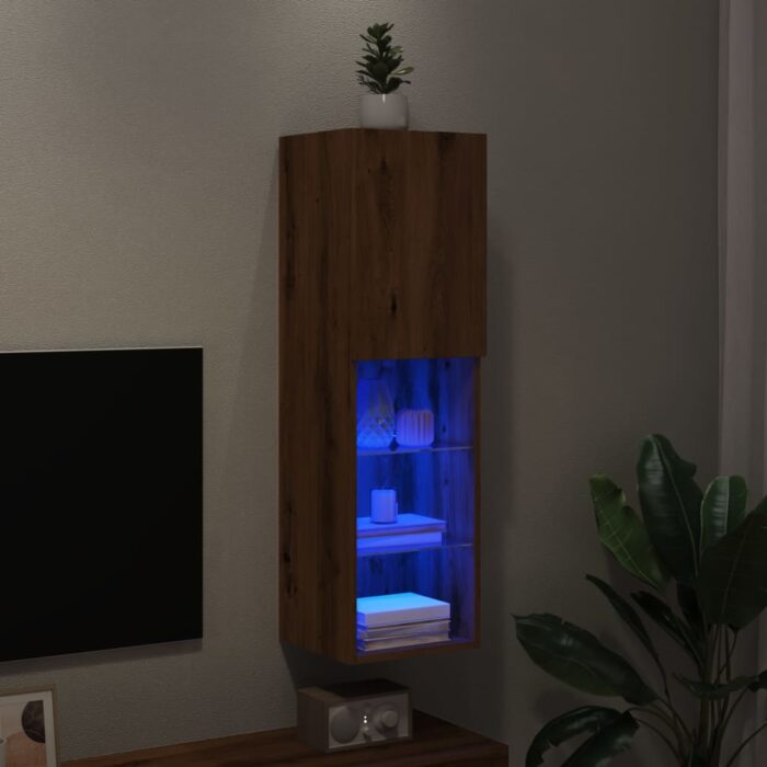 Meuble TV avec lumières LED chêne artisanal 30,5x30x102 cm – Image 1
