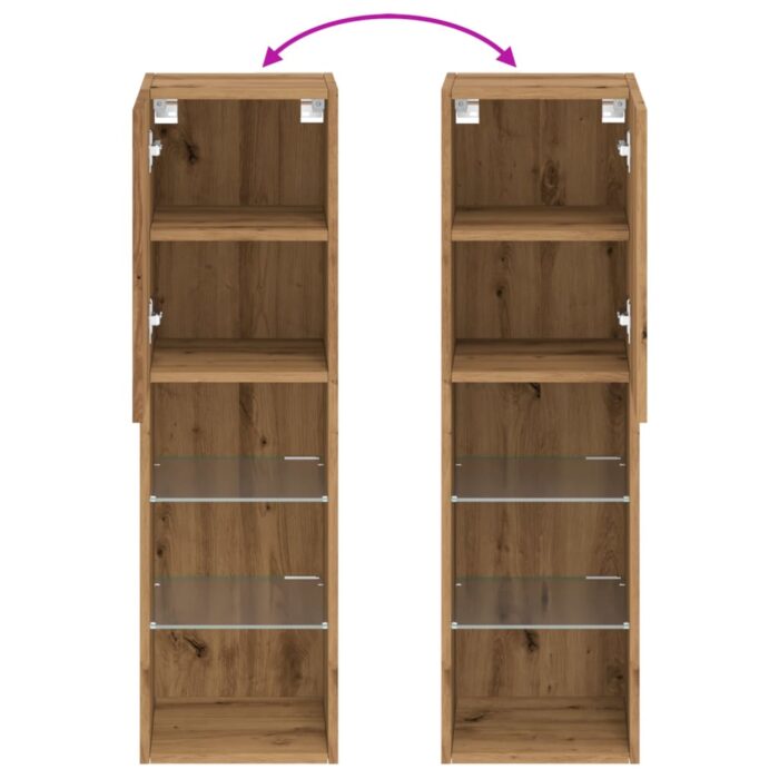 Meubles TV avec lumières LED 2pcs chêne artisanal 30,5x30x102cm – Image 9