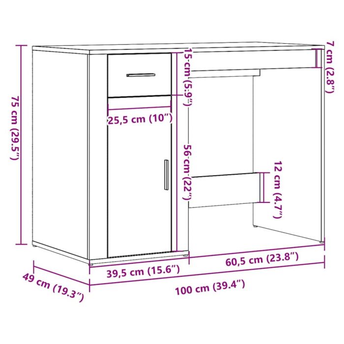 Bureau vieux bois 100x49x75 cm bois d'ingénierie – Image 9