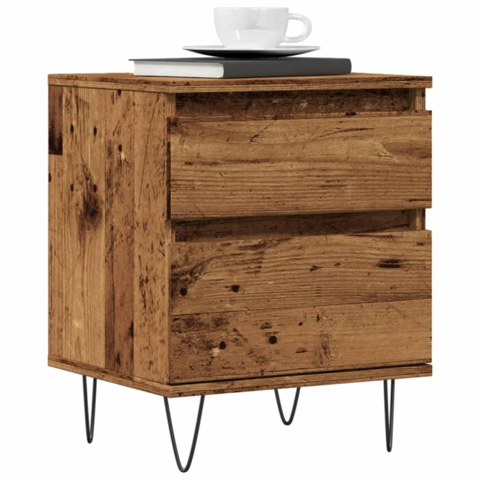 Table de chevet vieux bois 40x35x50 cm bois d’ingénierie – Image 1