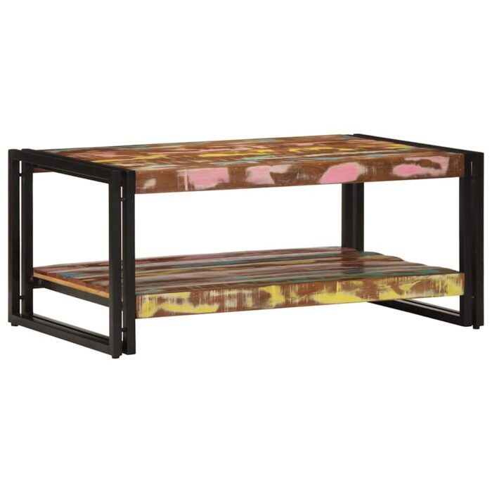 Table basse multicolore 90x50x38 cm bois de récupération massif – Image 2