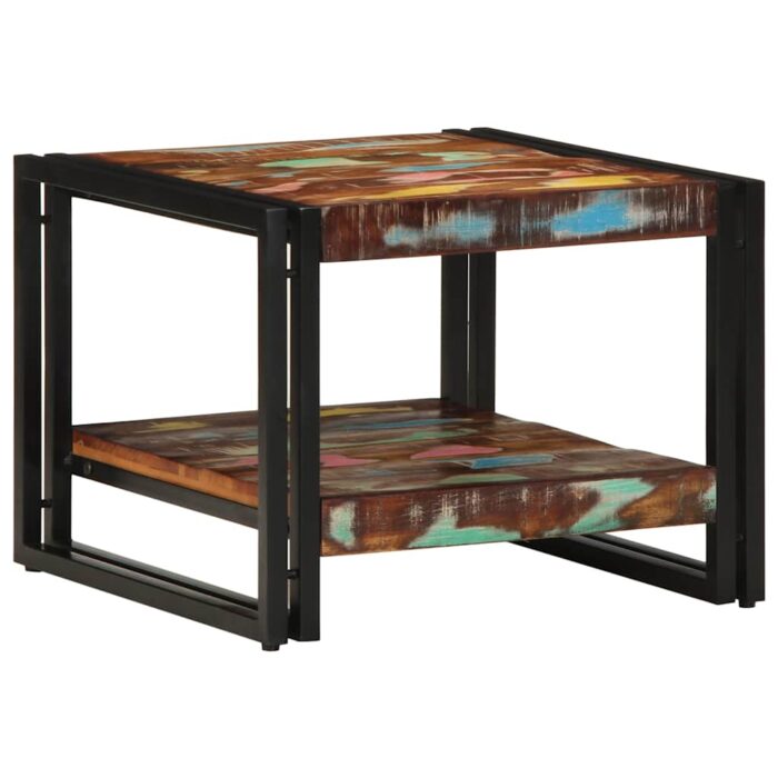 Table basse multicolore 50x50x38 cm bois de récupération massif – Image 1