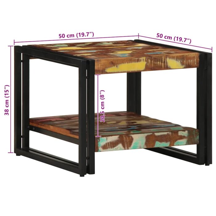 Table basse multicolore 50x50x38 cm bois de récupération massif – Image 10