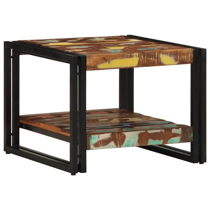 Table basse multicolore 50x50x38 cm bois de récupération massif – Image 2