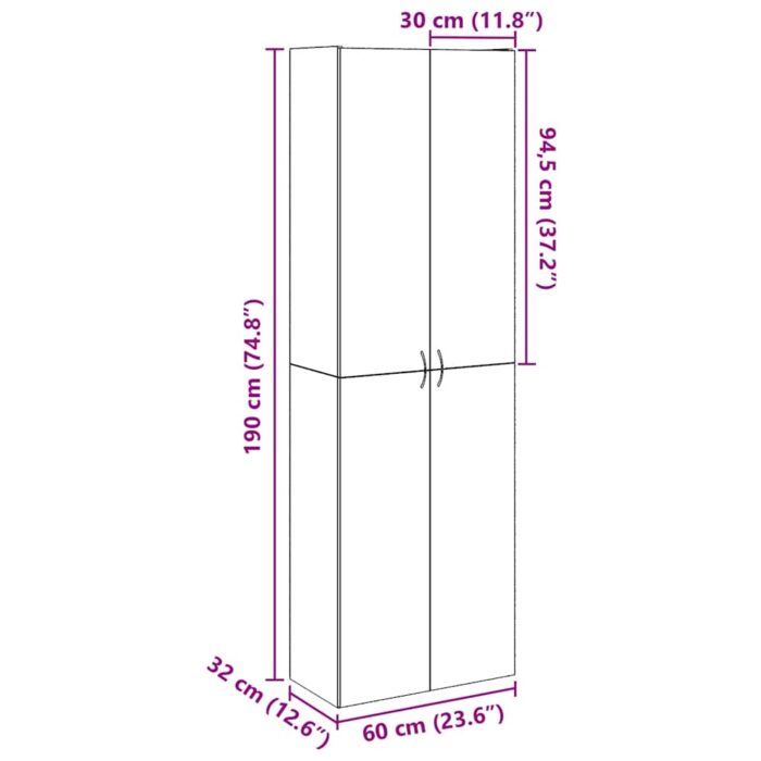 Buffet haut vieux bois 60x32x190 cm bois d'ingénierie – Image 6