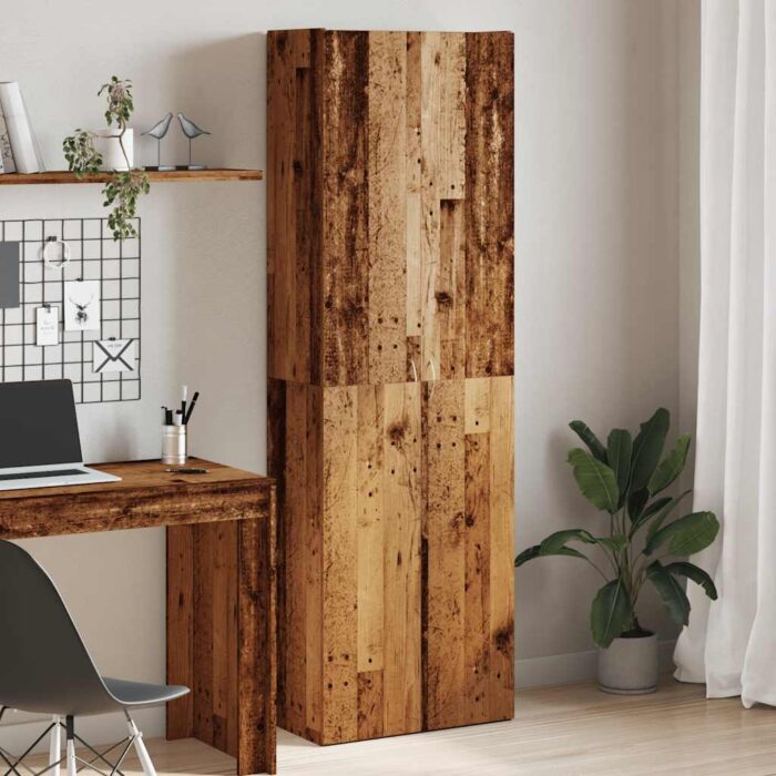 Buffet haut vieux bois 60x32x190 cm bois d'ingénierie – Image 1