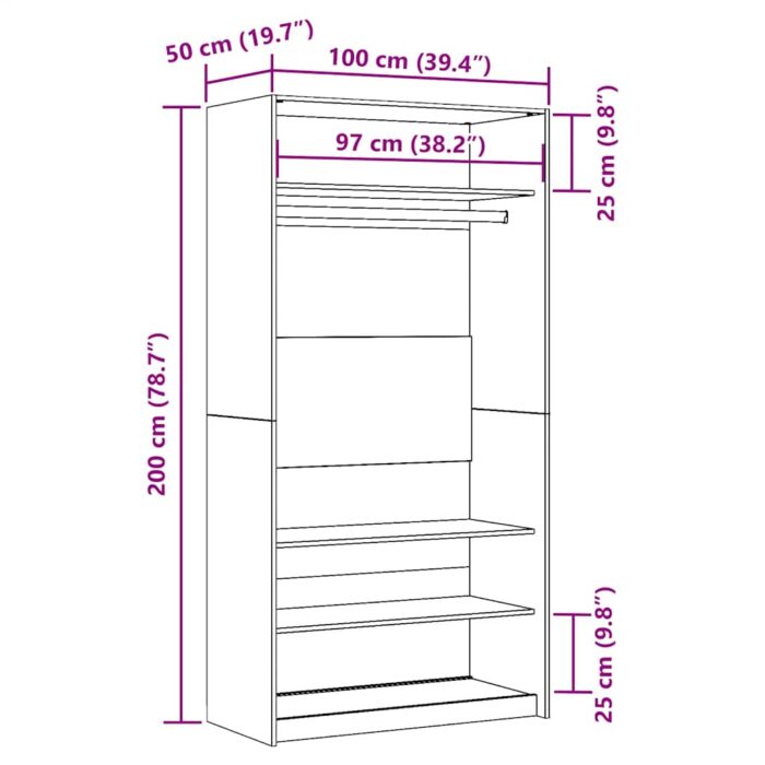 Garde-robe chêne artisanal 100x50x200 cm bois d'ingénierie – Image 7