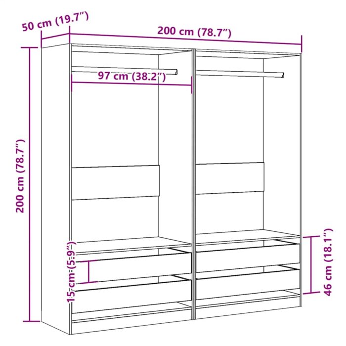 Garde-robe vieux bois 100x50x200 cm bois d'ingénierie – Image 7