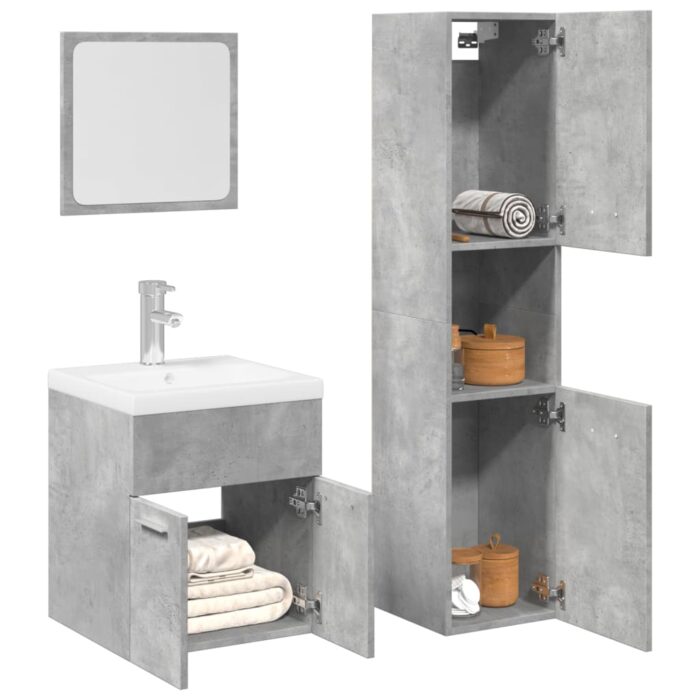 Ensemble de meubles de salle de bain 3 pcs gris béton – Image 1