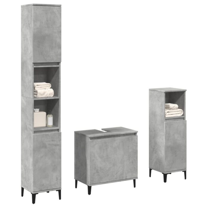 Ensemble de meubles de salle de bain 3 pcs gris béton – Image 1
