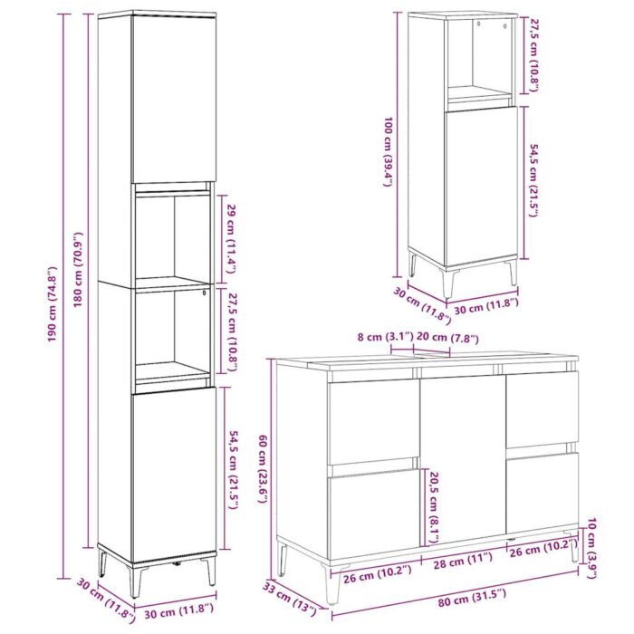 Ensemble de meubles de salle de bain 3 pcs gris béton – Image 9