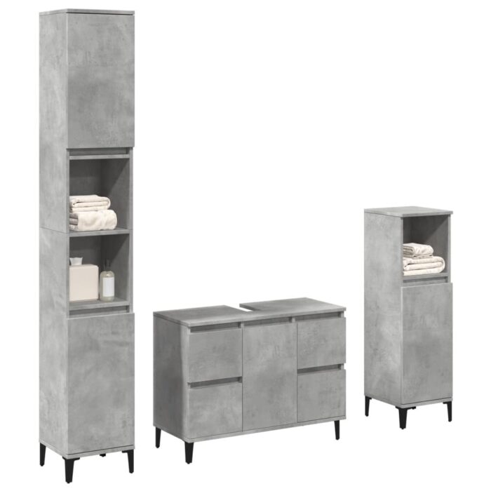 Ensemble de meubles de salle de bain 3 pcs gris béton – Image 1