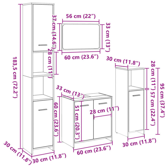 Ensemble de meubles de salle de bain 4 pcs chêne sonoma – Image 12