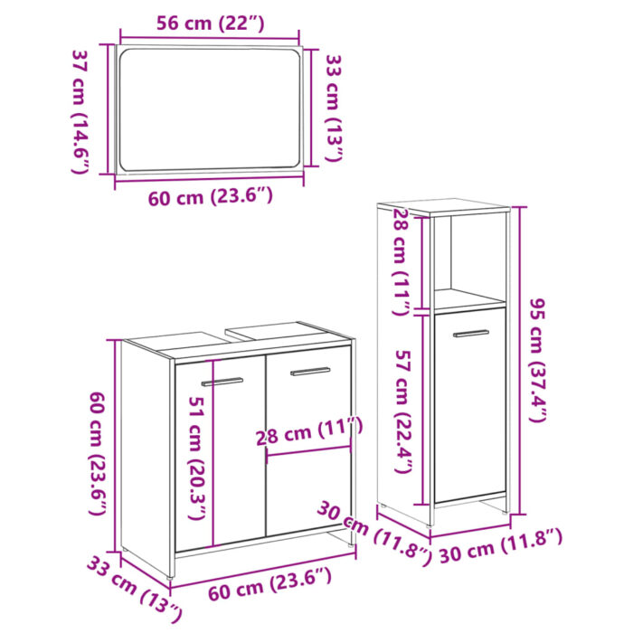 Ensemble de meubles de salle de bain 3 pcs chêne sonoma – Image 10