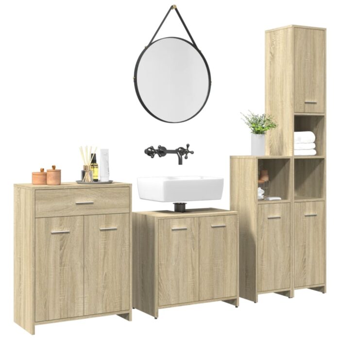 Ensemble de meubles de salle de bain 4 pcs chêne sonoma – Image 1