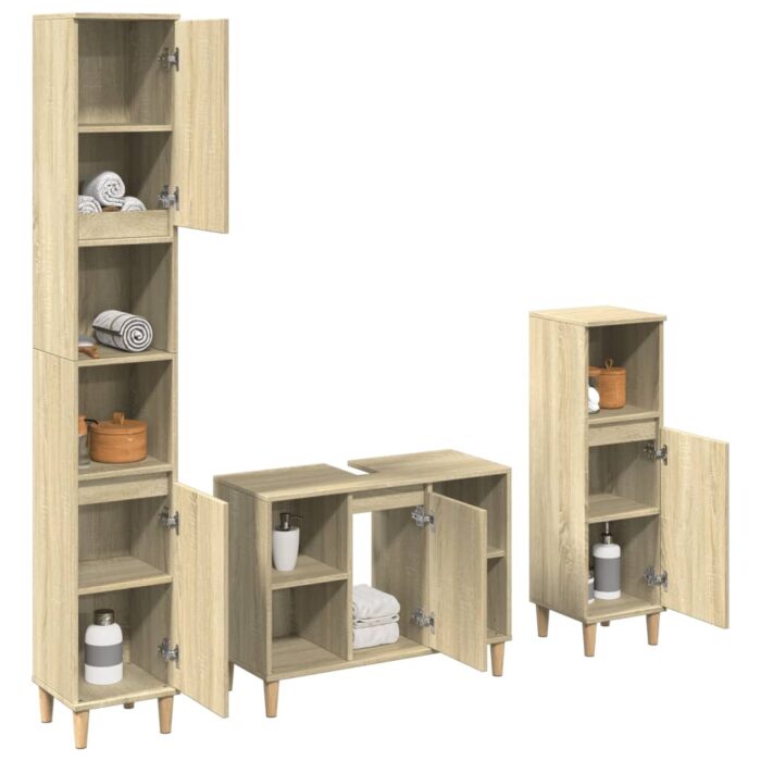 Ensemble de meubles de salle de bain 3 pcs chêne sonoma – Image 1