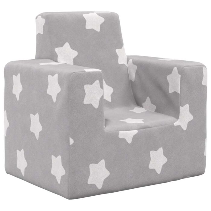 Canapé pour enfants Gris clair avec étoiles Peluche douce – Image 1