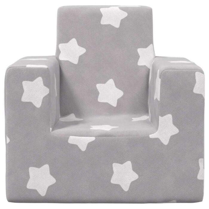Canapé pour enfants Gris clair avec étoiles Peluche douce – Image 2
