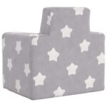 Canapé pour enfants Gris clair avec étoiles Peluche douce – Image 4