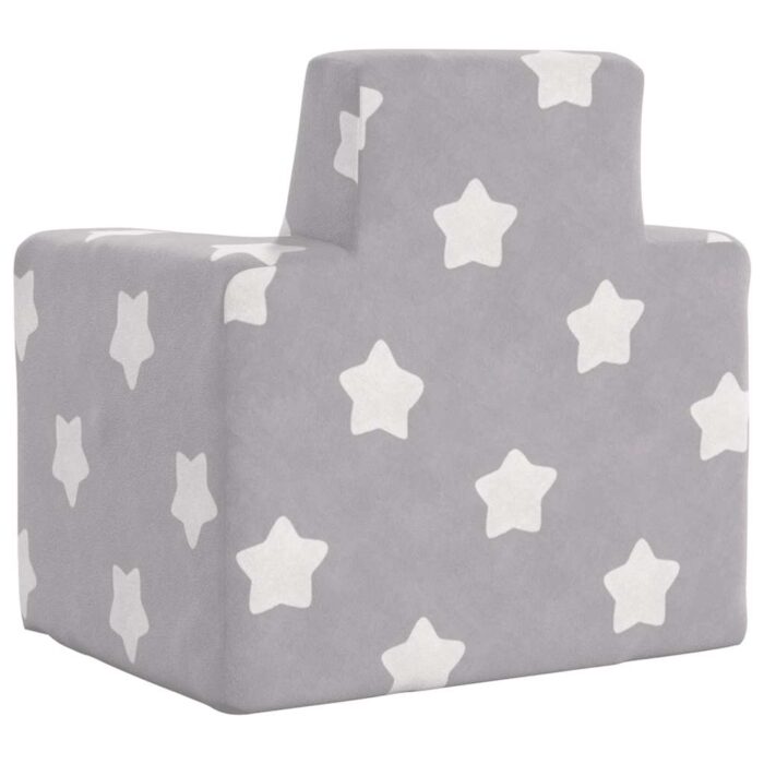 Canapé pour enfants Gris clair avec étoiles Peluche douce – Image 4