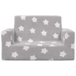 Canapé pour enfants à 2 places Gris clair étoiles Peluche douce – Image 2