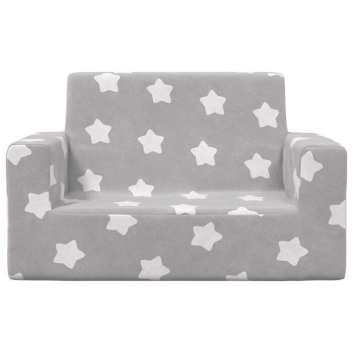 Canapé pour enfants à 2 places Gris clair étoiles Peluche douce – Image 2