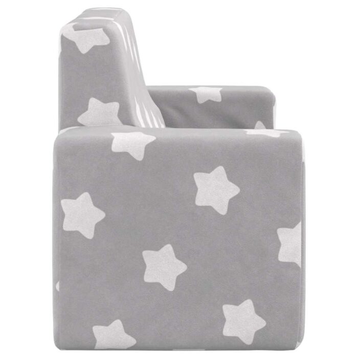 Canapé pour enfants à 2 places Gris clair étoiles Peluche douce – Image 3