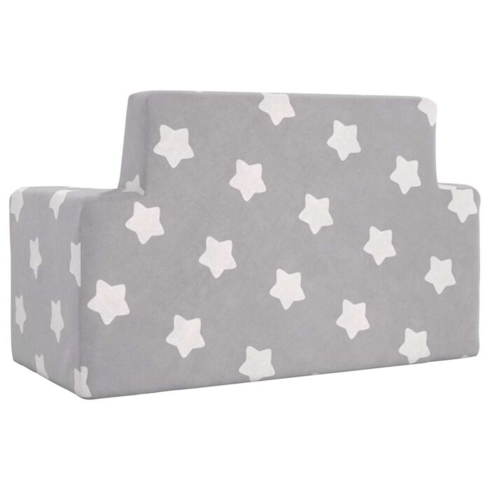 Canapé pour enfants à 2 places Gris clair étoiles Peluche douce – Image 4