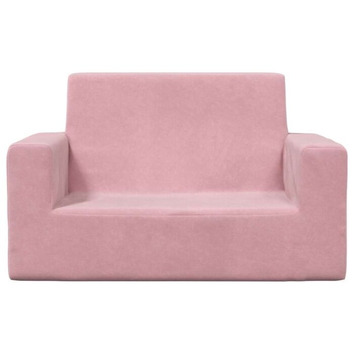 Canapé pour enfants à 2 places Rose Peluche douce – Image 2