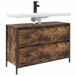 Meuble de salle de bain lavabo tiroirs chêne fumé 90x34,5x60 cm – Image 2