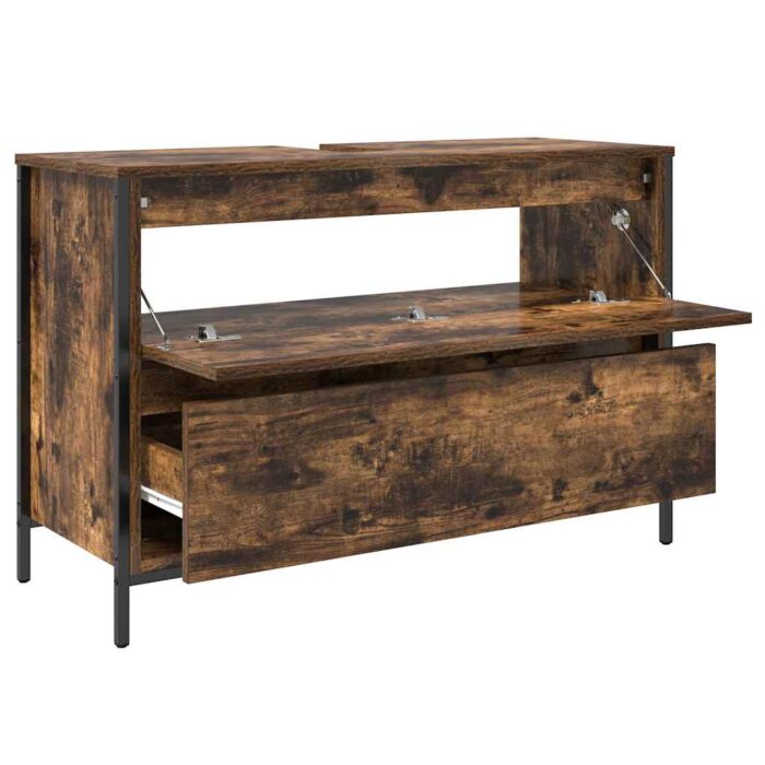 Meuble de salle de bain lavabo tiroirs chêne fumé 90x34,5x60 cm – Image 3