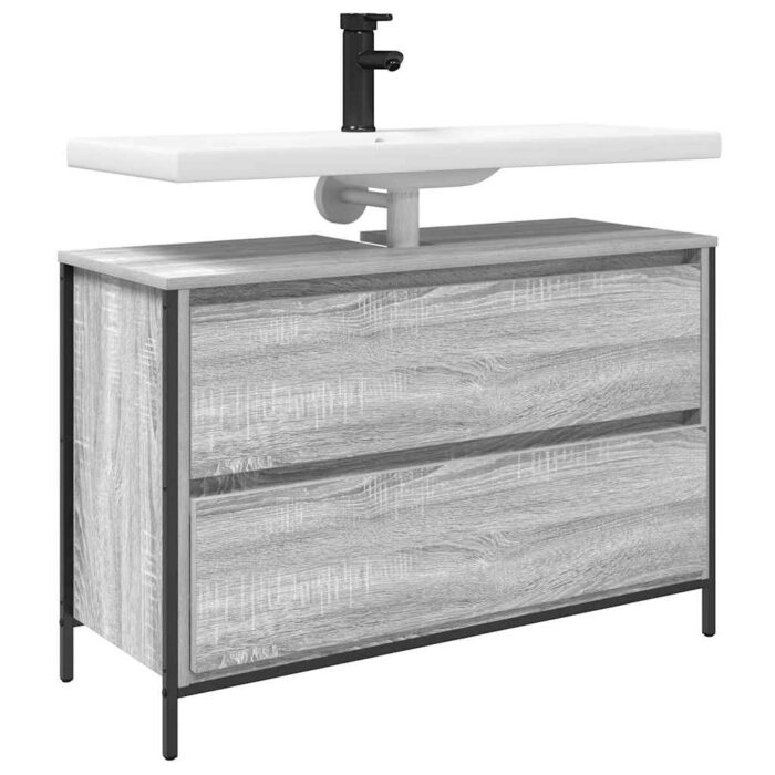 Meuble de salle de bain lavabo tiroirs sonoma gris 90x34,5x60cm – Image 2