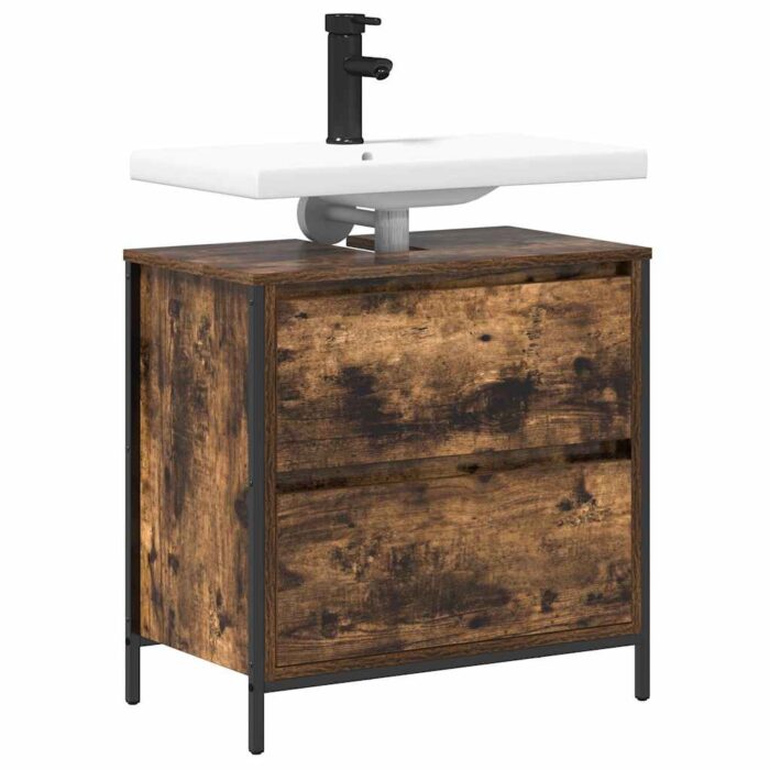 Meuble de salle de bain lavabo tiroirs chêne fumé 60x34,5x60 cm – Image 2