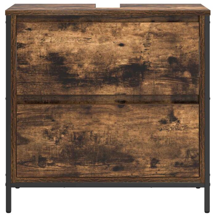Meuble de salle de bain lavabo tiroirs chêne fumé 60x34,5x60 cm – Image 4