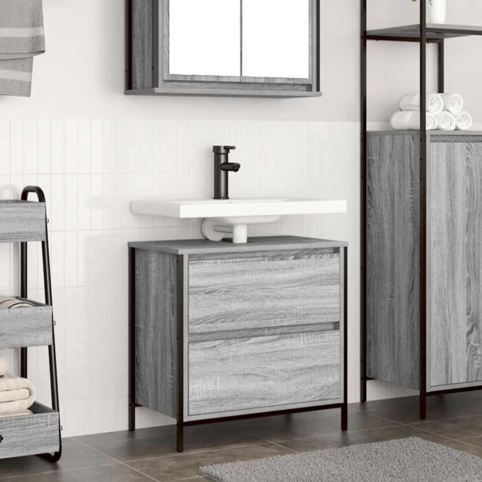 Meuble de salle de bain avec lavabo et tiroirs 60x34,5x60 cm – Image 1