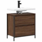 Meuble salle de bain lavabo tiroirs chêne marron 60x34,5x60 cm – Image 2