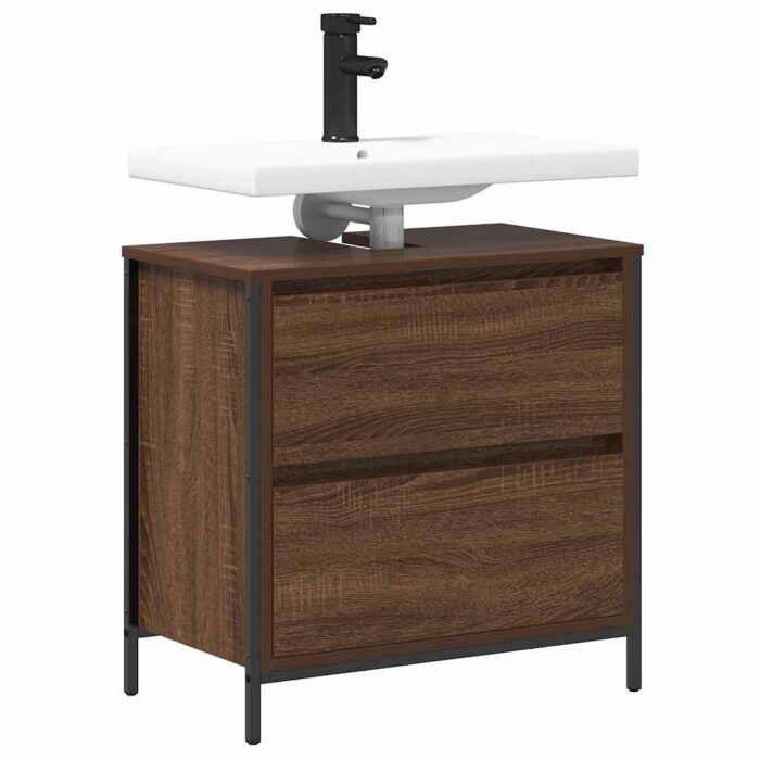 Meuble salle de bain lavabo tiroirs chêne marron 60x34,5x60 cm – Image 2