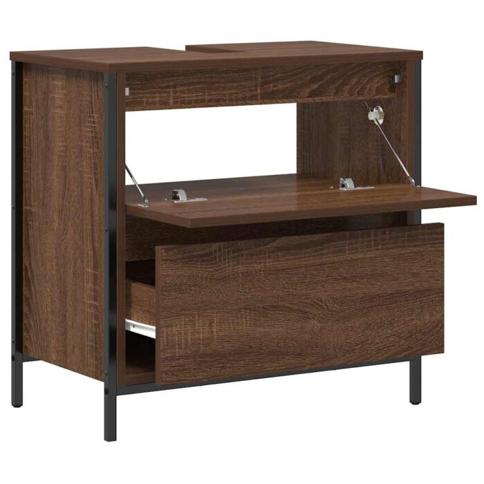 Meuble salle de bain lavabo tiroirs chêne marron 60x34,5x60 cm – Image 3