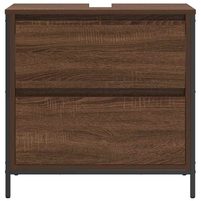Meuble salle de bain lavabo tiroirs chêne marron 60x34,5x60 cm – Image 4