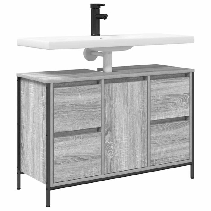 Meuble sous-vasque avec tiroirs sonoma gris 90x34,5x60cm – Image 2