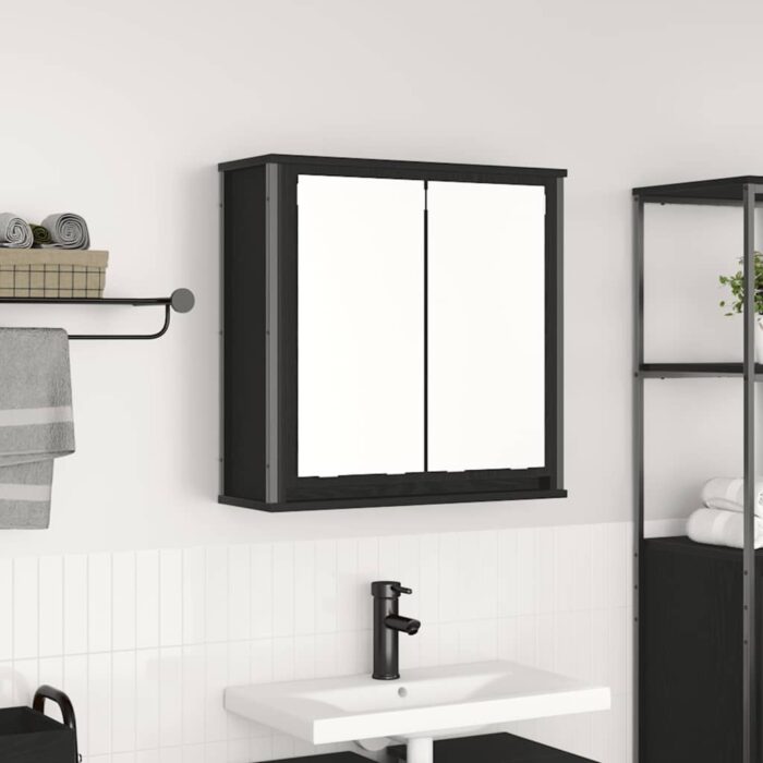 Armoire murale de salle de bain miroir chêne noir 60x21x60 cm – Image 1