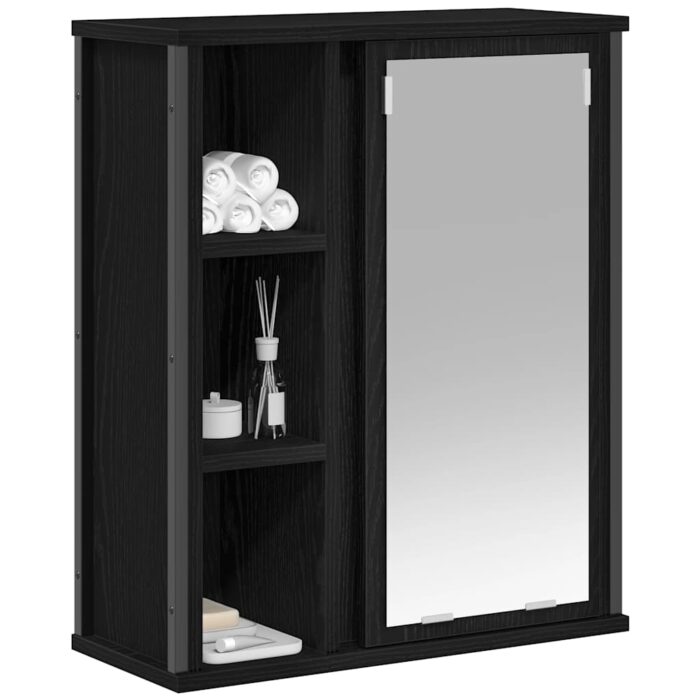 Armoire murale de salle de bain miroir chêne noir 50x21x60 cm – Image 2