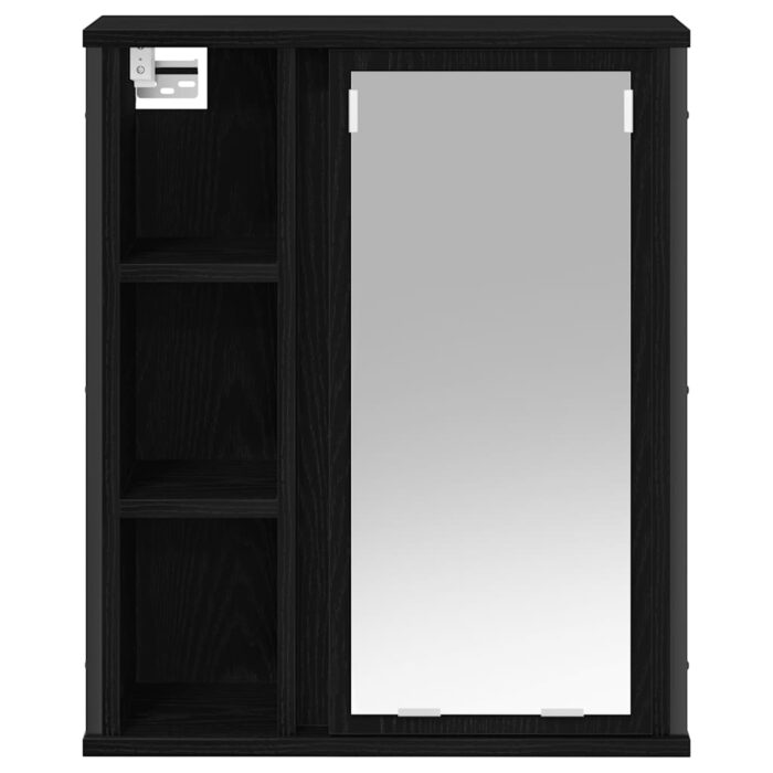 Armoire murale de salle de bain miroir chêne noir 50x21x60 cm – Image 4