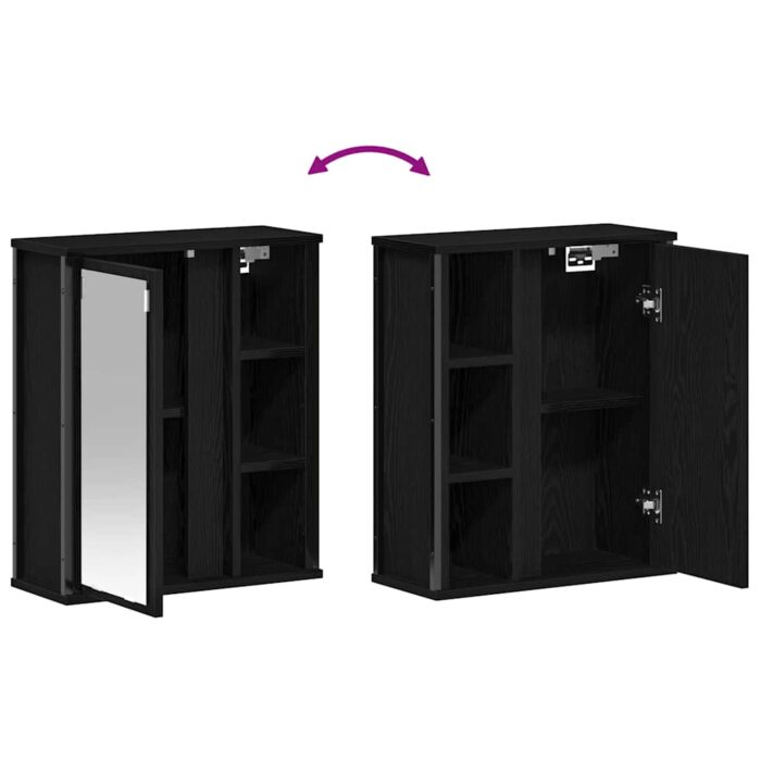 Armoire murale de salle de bain miroir chêne noir 50x21x60 cm – Image 7