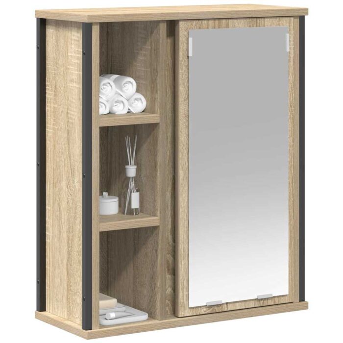 Meuble murale de salle de bain miroir chêne sonoma 50x21x60 cm – Image 2