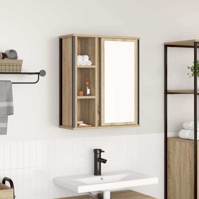 Meuble murale de salle de bain miroir chêne sonoma 50x21x60 cm – Image 1