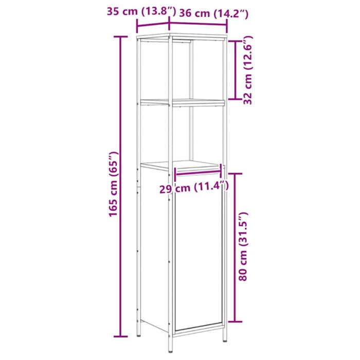 Meuble de salle de bain avec étagères chêne sonoma 36x35x165 cm – Image 12