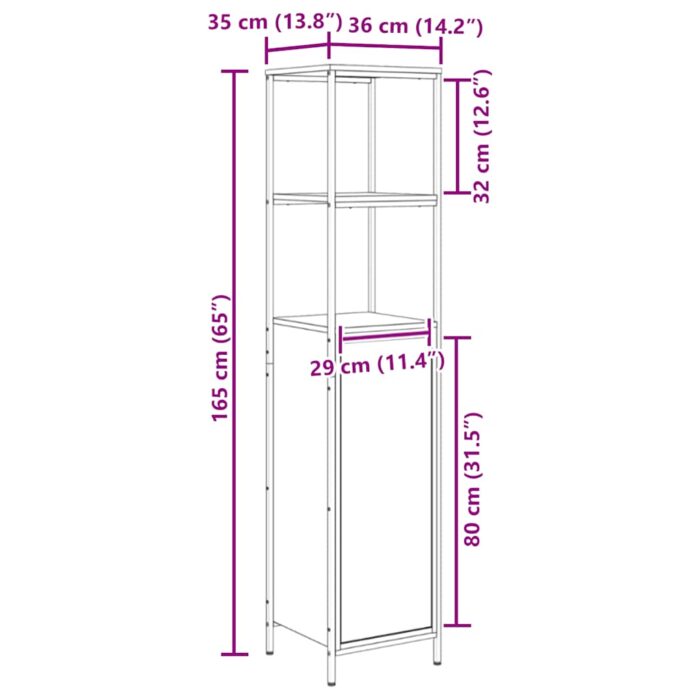 Meuble de salle de bain avec étagères chêne fumé 36x35x165 cm – Image 12
